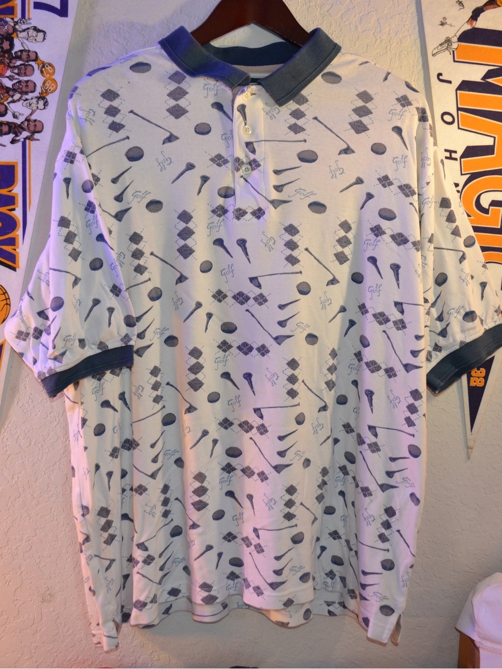 Catalina White Polo with Navy Golf Motif